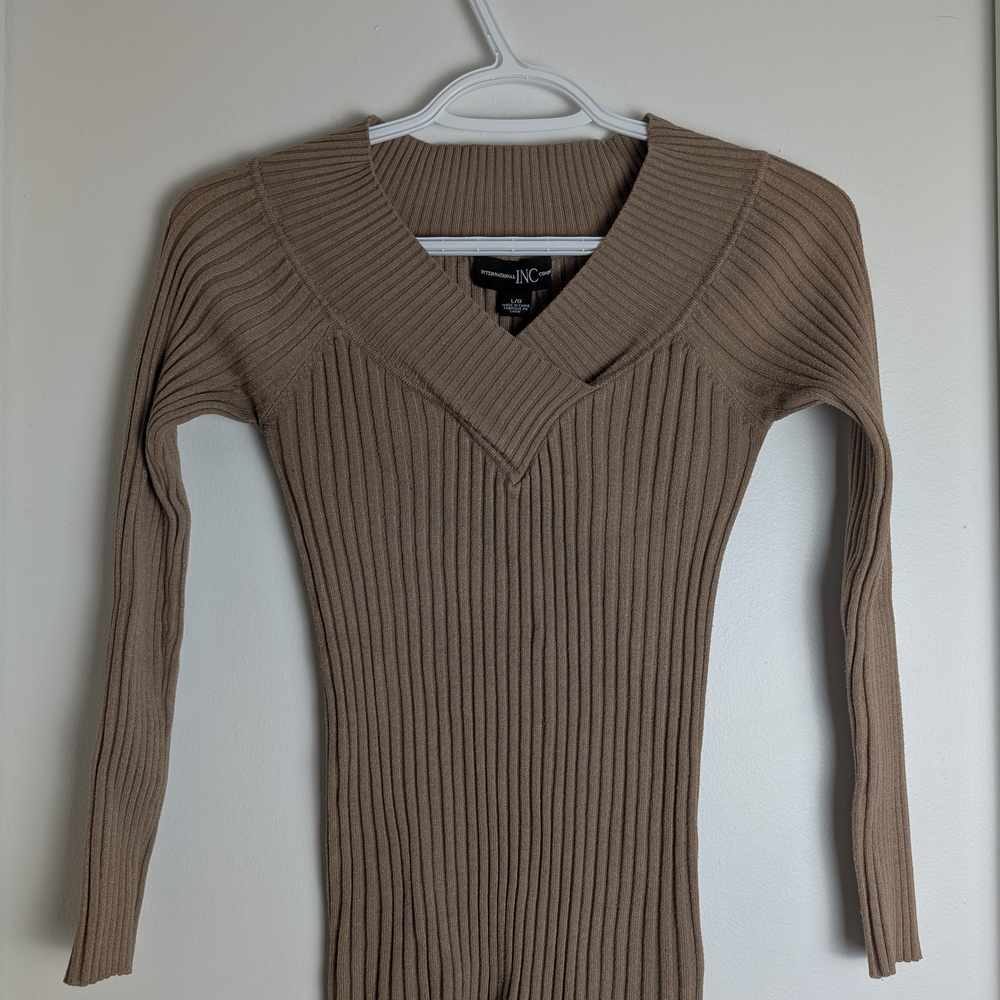 INC International Concepts Brown V-Neck Sweater